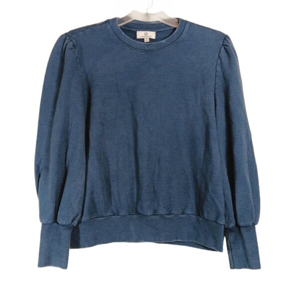 AG Adriano Goldschmied Crew Sweatshirt Womens S Blue Textured Puff Sleeve New - Picture 1 of 5